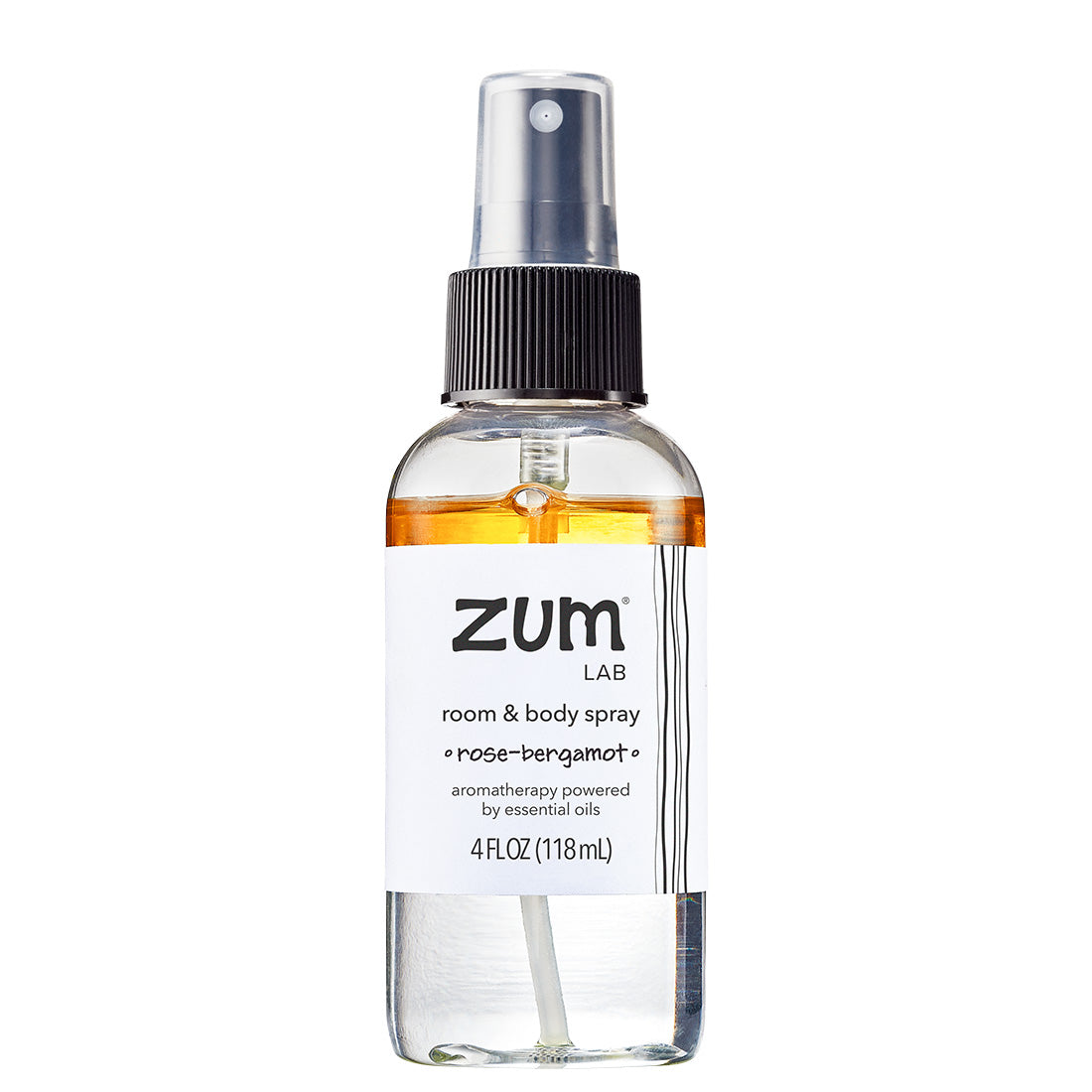 Rose-Bergamot Room & Body in a clear spray bottle with white label