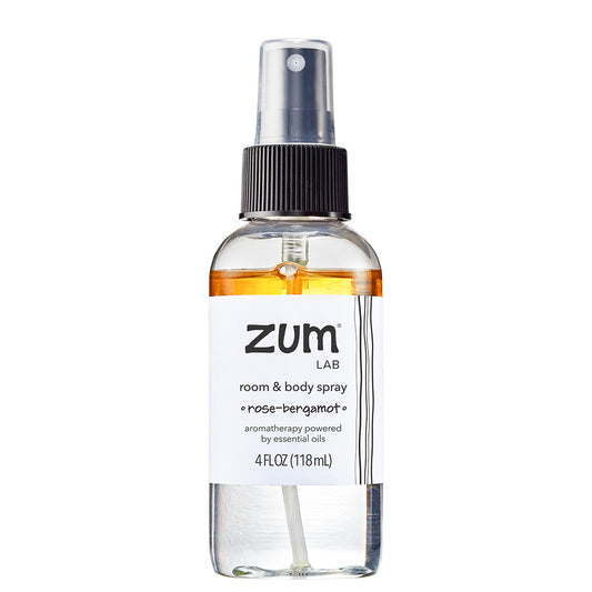 Rose-Bergamot Room & Body in a clear spray bottle with white label