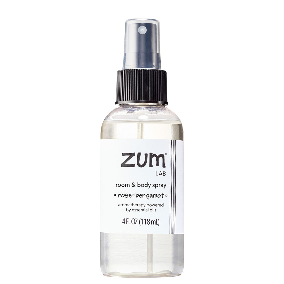 Rose-Bergamot Room & Body in a clear spray bottle with white label