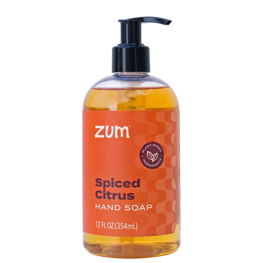 Spiced Citrus Hand Soap in a clear bottle with black pump