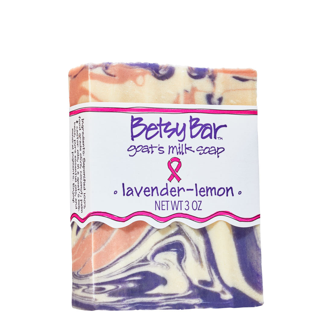 Cream, pink and purple soap scented with lavender-lemon essential oils