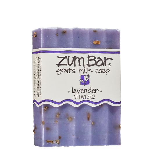 Light purple, lavender-scented Zum Bar Soap with flecks of lavender.