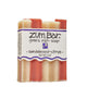 Labeled sandalwood-citrus scented Zum Bar Soap with cream and red coloring